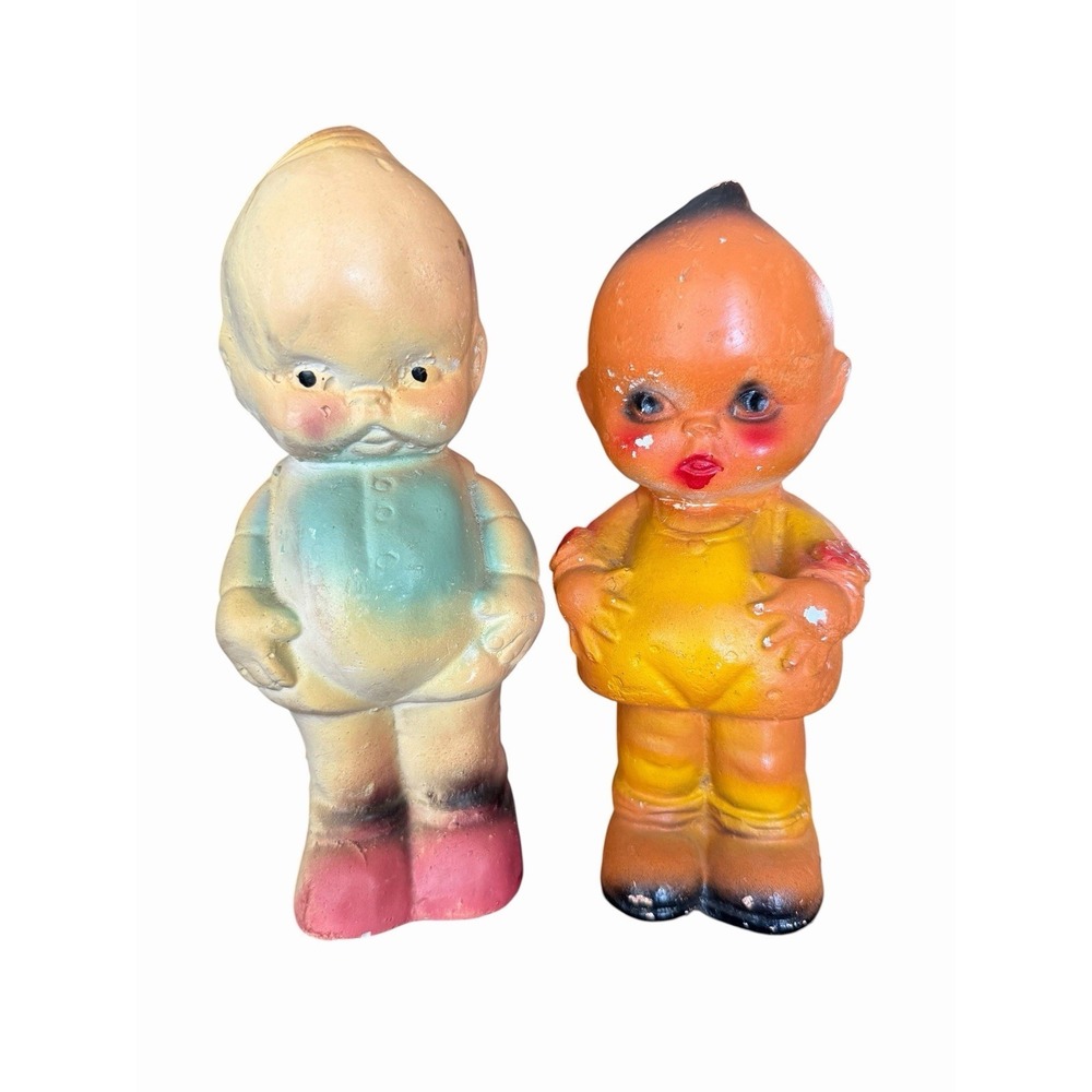 Vintage Lot 2 Carnival Chalkware Kewpie Doll Creepy Cute Big Eyes Kid Prize MCM